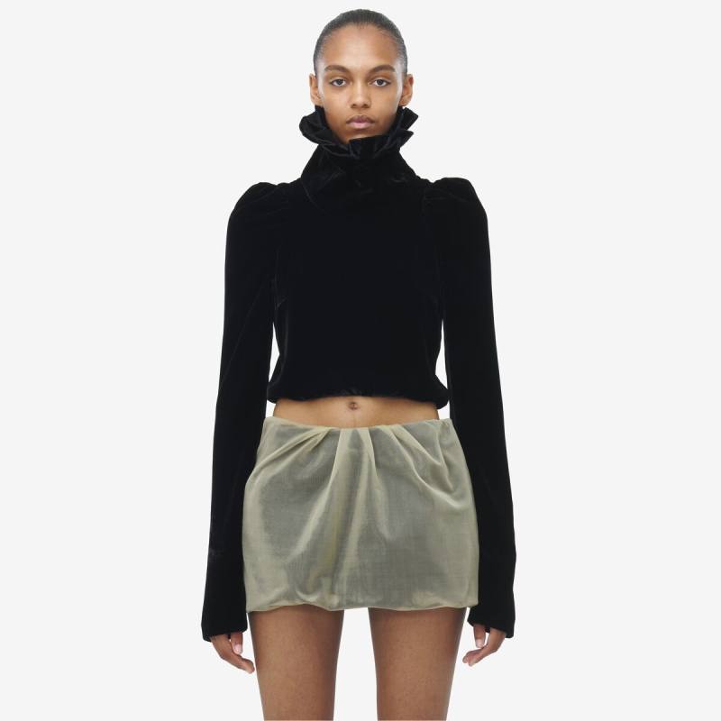 Alexander McQueen Women's Black Velvet Cropped Top - 8 (Viscose & Silk)